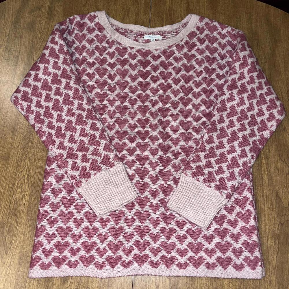 Maurices Pink Heart Pattern Sweater Size Small Soft Cozy Knit